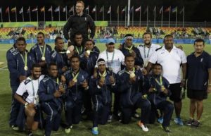 The Associated Press | Fiji's team phase for a group photograph after winning the men's rugby sevens gold medal match against Britain at the Summer Olympics in Rio de Janeiro, Brazil, Thursday, Aug. 11, 2016. (AP Photo/Themba Hadebe)